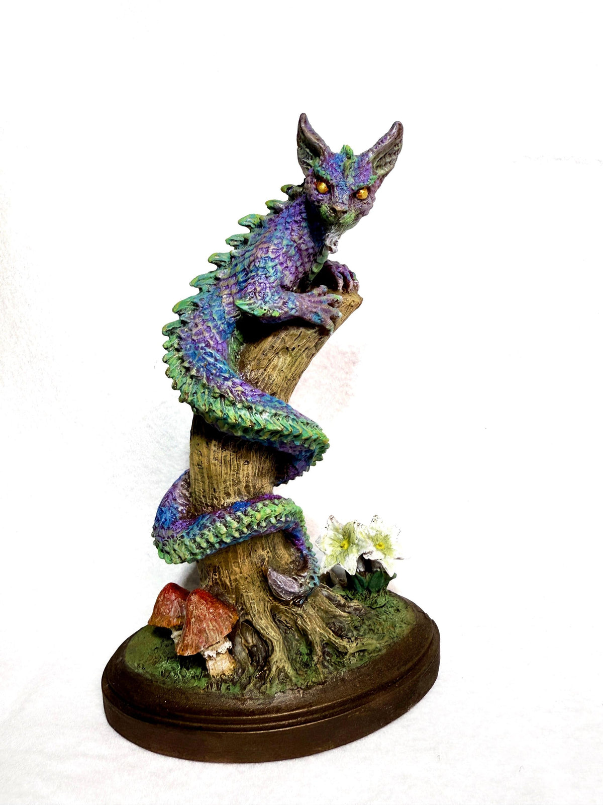 Tatzelwurm/ Dragon Cat Statue, Full Color Resin Sculpture | Mythical Creature Figurine | Unique Legendary Cat Figurine. Fantasy Art Decor