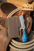 Sapphire Ridge Bull Cutter Knife 7" Handmade Carved Wave Resin